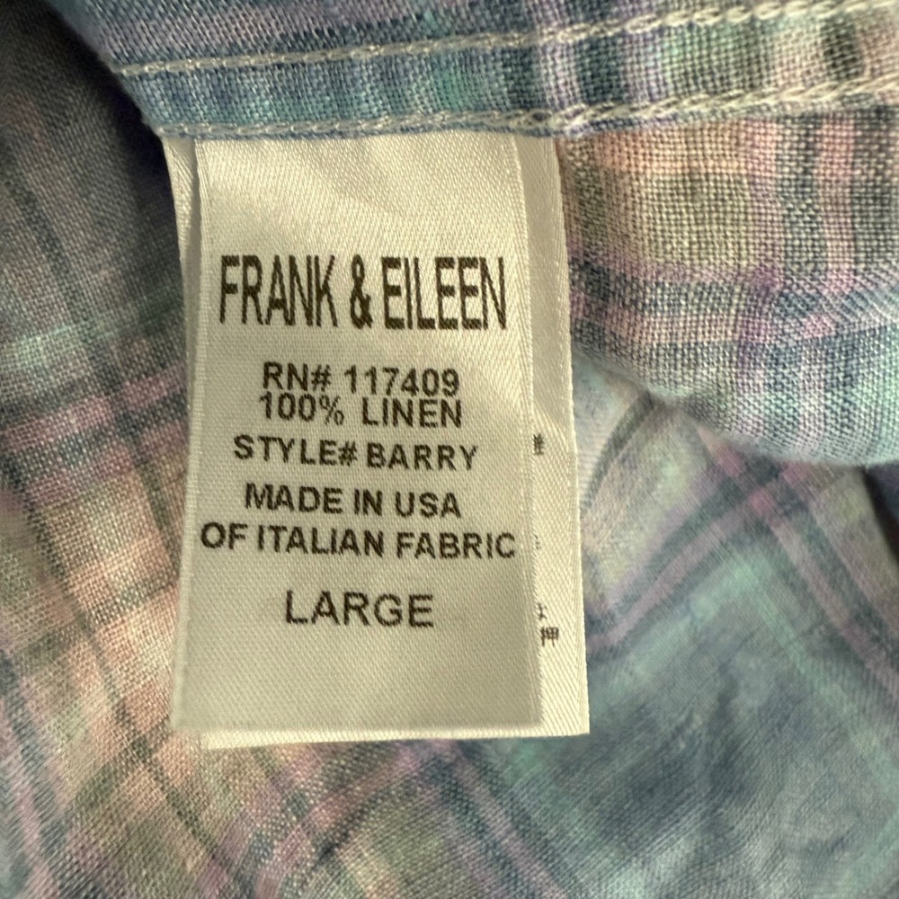 Frank and Eileen Plaid Linen Button Up Shirt Womens Size Large Blue Pink - Picture 9 of 11